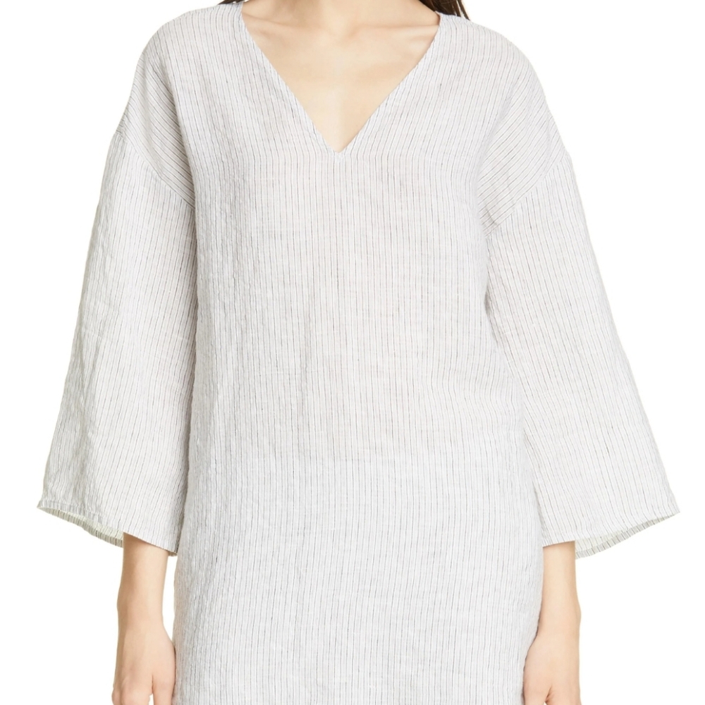 Eileen Fisher Light Gray Striped V-Neck Tunic